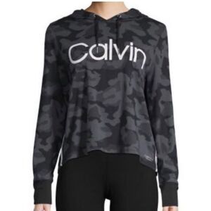 Calvin Klein Camo Long Sleeve Lightweight Hooded Sweatshirt In Black & Grey XL